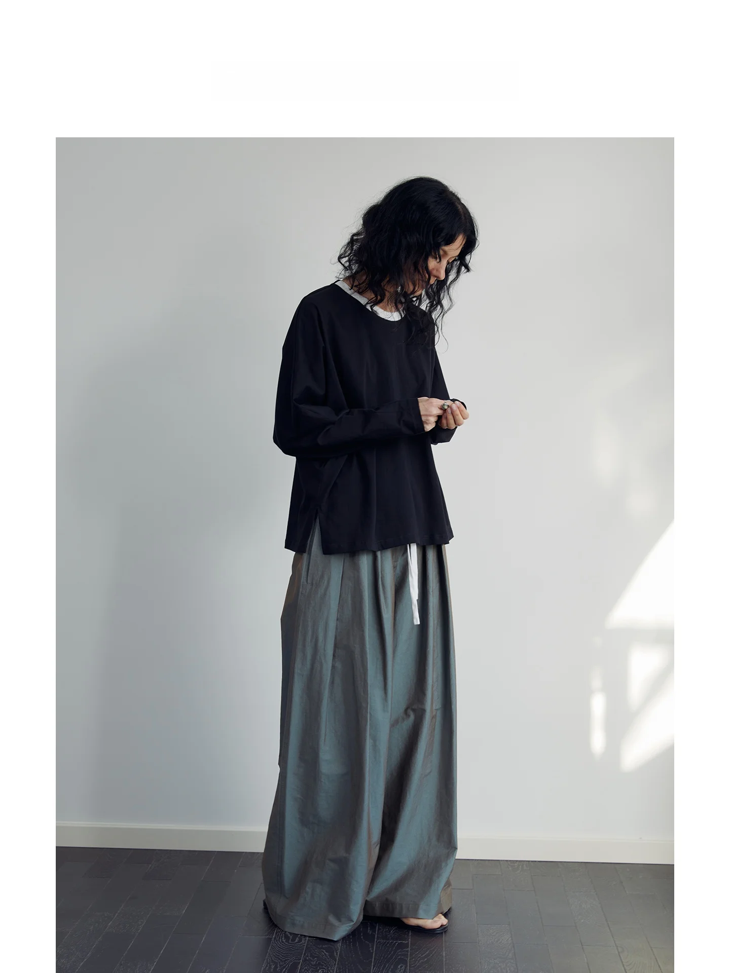 

Leonorayang Mixed Fibre Casual Pants Women High Waist Drawstring Wide Leg Loose Fit Versatile Comfortable Leisure Trousers