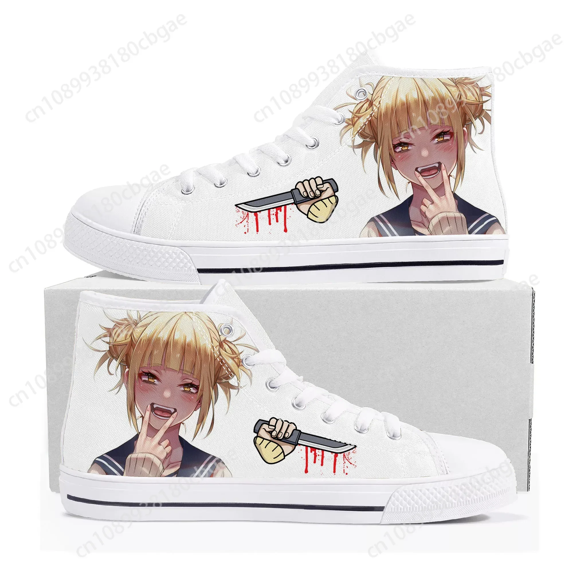 Hot Anime Himiko Toga Zapatillas altas My Hero Academia Hombres Mujeres Adolescente Zapatillas de lona de alta calidad Pareja Zapatos Zapato personalizado