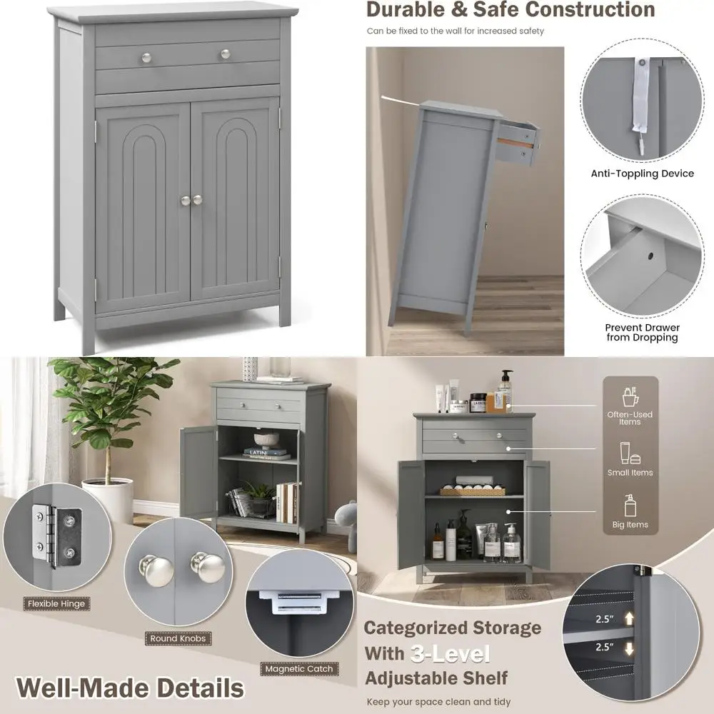 خزانة أرضية الحمام مع أدراج وأبواب - منظم تخزين مع رف قابل للتعديل للمدخل وغرفة الغسيل #1