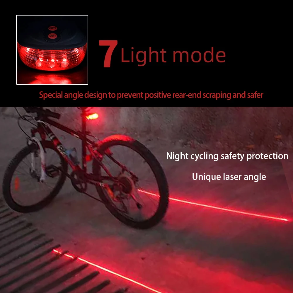 Bicycle Rear lamp 2 laser protected warning taillights Waterproof 5LED Flash for Night riding safety Mountain Bike Accessories