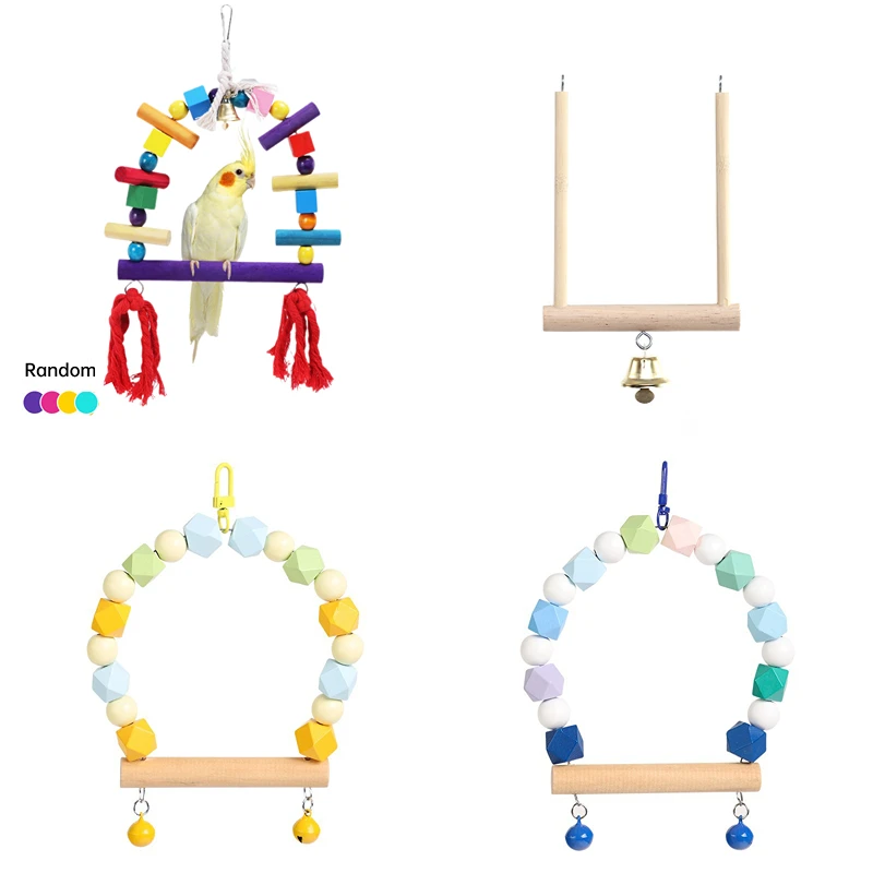 Pet Bird Swing Toys Parrot Wooden Swing Stand Pet Supplies Random Colorful Bird Swing