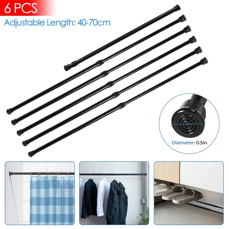 Multi Purpose Spring Loaded Extendable Telescopic Rod Adjustable Curtain Rail Pole Household Hanging Rods for Window Bathroom