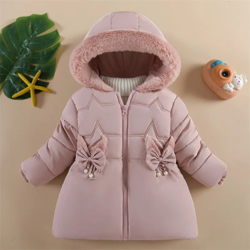 Baby Plush Thick Coat Girls Plus Velvet Jacket Autumn Winter Warm Outerwear Children Hooded Zipper Parkas New Kids Clothing