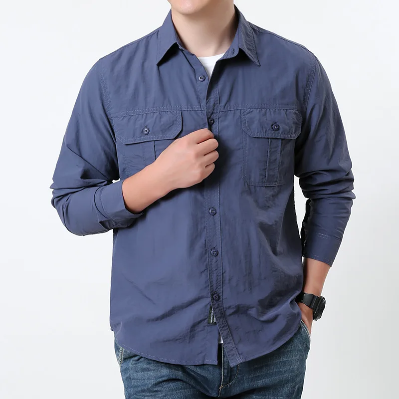 

Men's Spring Long-Sleeved Quick-Drying Shirt Outdoor Casual Sun-Protective Breathable Mesh Back Thin Clothing