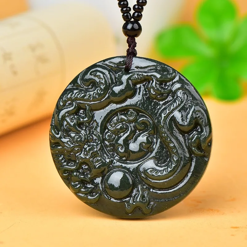 

Boutique Hetian Jade Auspicious Dragon Pendant New Hand-polished Men's and Women's Pendant Sweater Chain