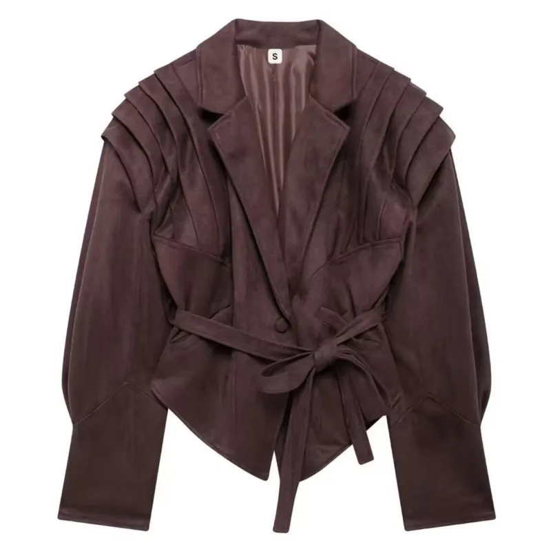 

2025 Autumn Women's Street Fashion Short Jacket Bow Waist-Tie Belt Slim-Fit Cinched-Waist Design Stylish Outerwear Daily Jackets