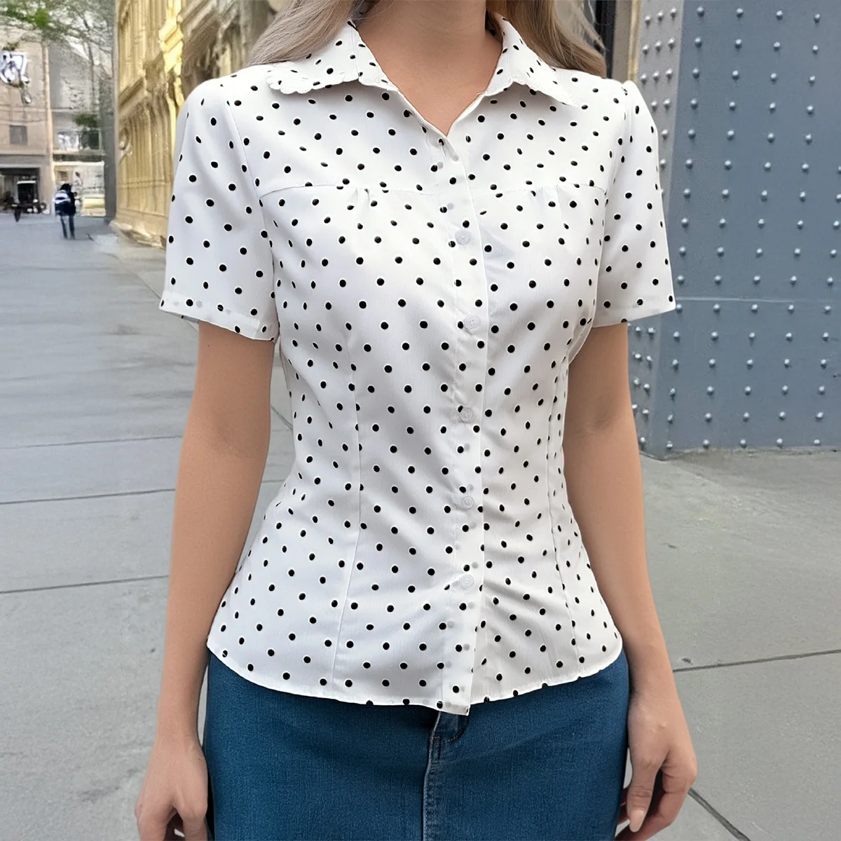 

Y2K Spice Girl Versatile Button Short Sleeve Shirt Top Women's Spring/Summer 2026