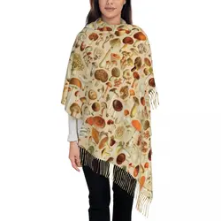 Vintage Mushroom Collection Shawl Wrap for Women Winter Warm Large Soft Scarf Psychedelic Cartoon Pashmina Tassel Scarves