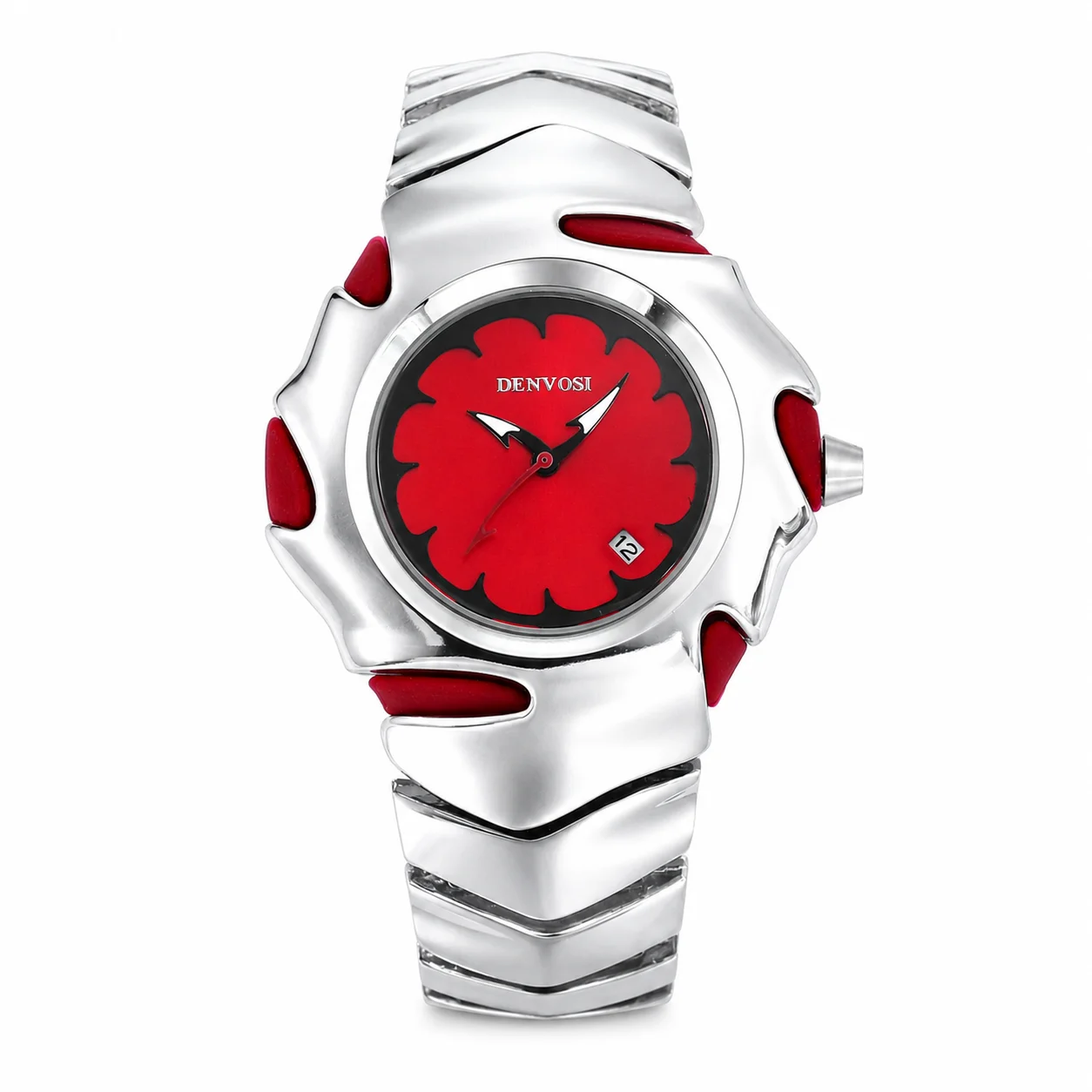 DENVOSI Futuristic Sport Watch Irregular Shark Wave Design Analog Quartz Metal Band for Men and Women