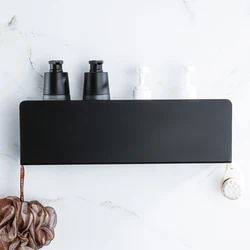 Estante organizador de baño negro con ganchos, Decoración de cocina de aluminio, estantes en la pared, estante de almacenamiento de ducha, montaje en pared