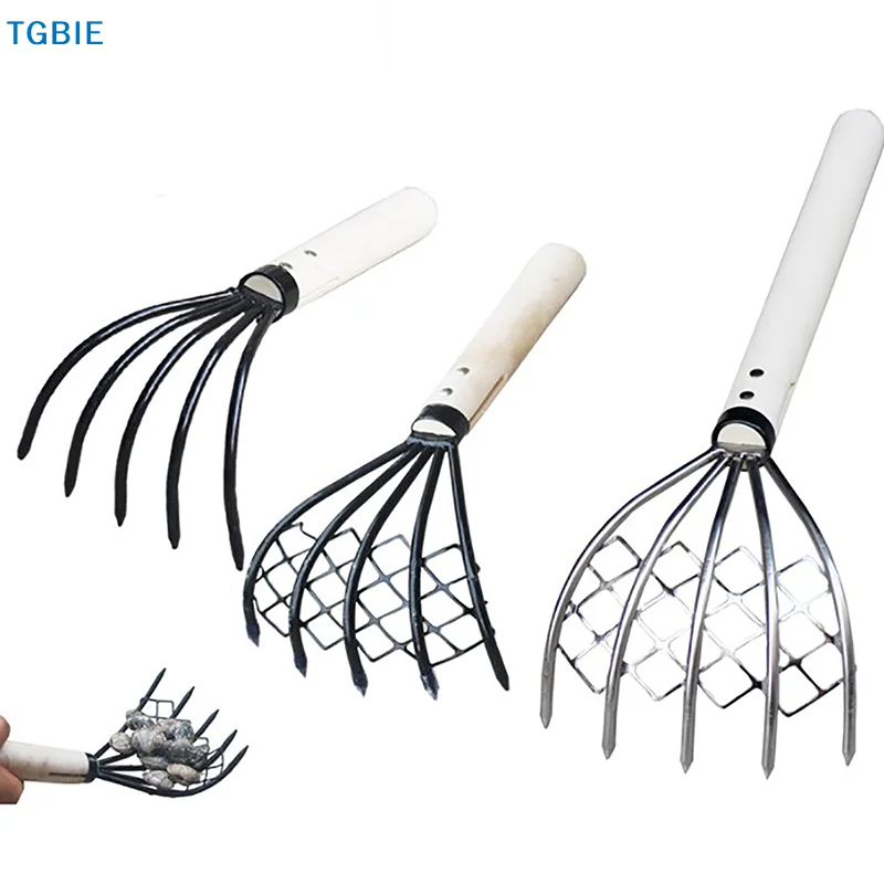 [TL]【TL】Clam Rake With Net 5 Claw Wood Handle Rake Shell Digging Tool Dig Seafood Accessories Weeding Farming Tool