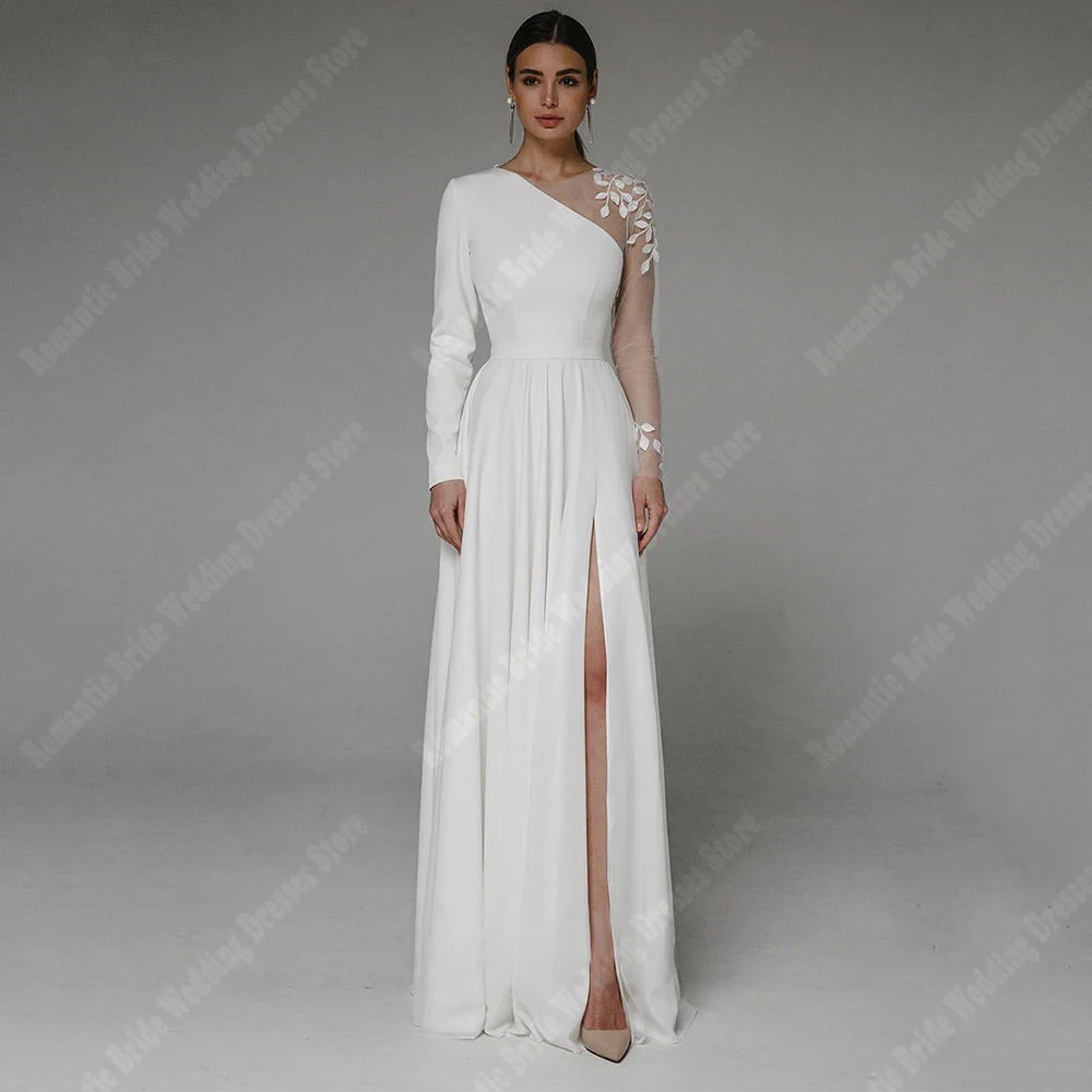 Vestidos De novia blancos puros bohemios para mujer, Vestidos De novia populares De satén con línea A, Vestidos De novia De princesa De superficie brillante, 2024