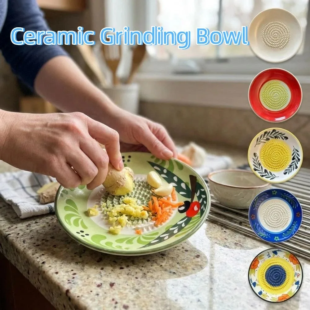 Manual Ceramic Grinding Bowl Efficient Non-Slip Garlic Grater Plate Smooth Round Plate Seasoning Grater Plate Fruit Puree