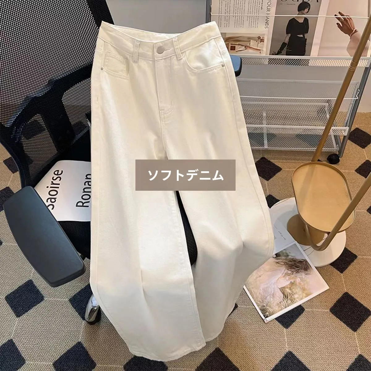 「MD」White Pants High Waist Jeans Women Drape Loose Straight Wide Leg Pants Mopping Casual Trousers