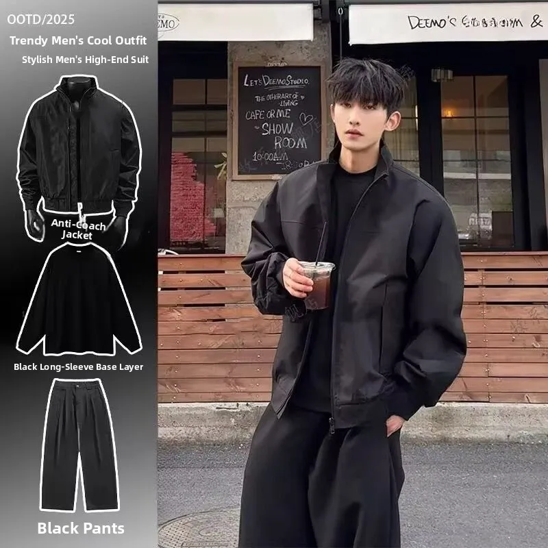 

Мужской комплект: куртка-бомбер в американском стиле для весны и осени, с воротником-стойкой, спортивный костюм, рабочая одежда, защитная куртка