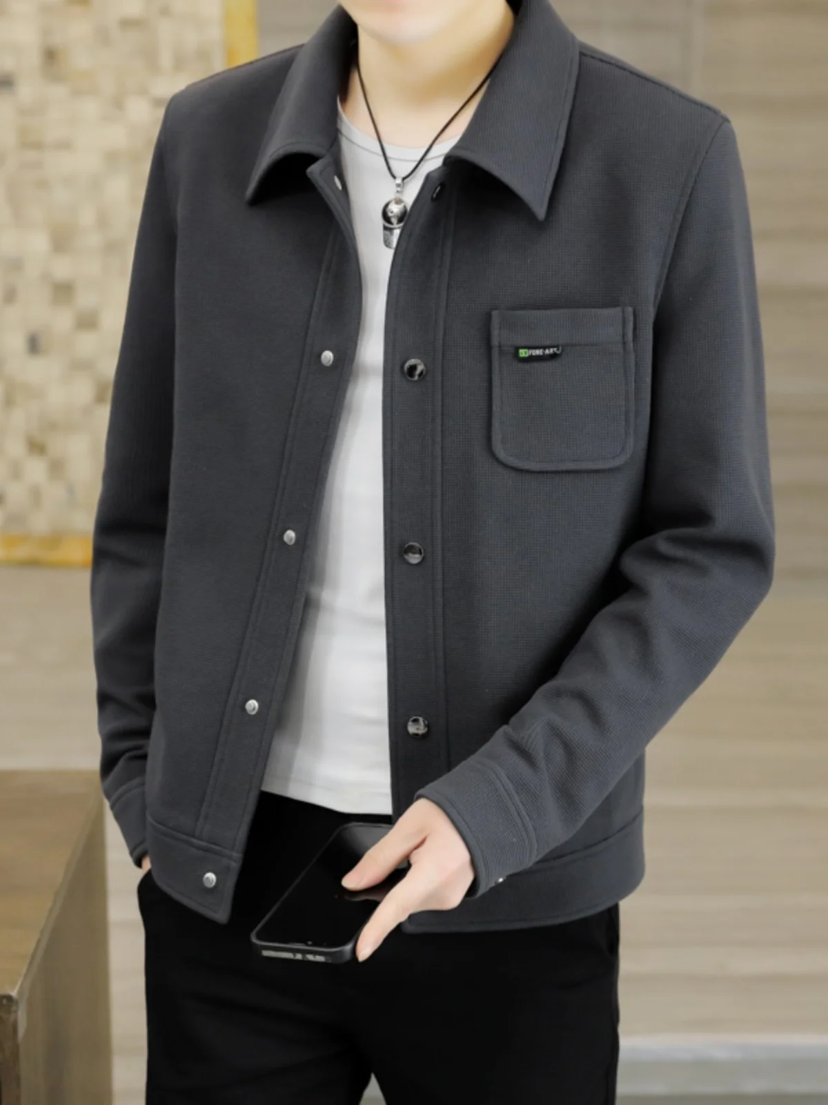 

Casual Men's Jaet Spring Faion ort Coat Collar irt Leisure Outerwear Polyester Cosite Fabric Long Sve Stand Fit