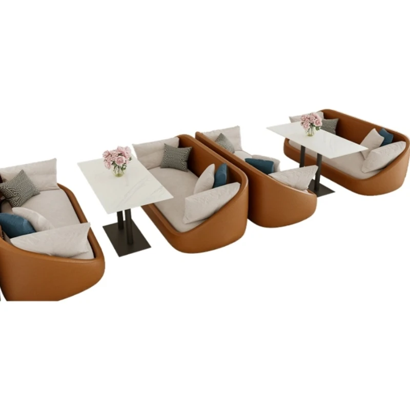 Cafe Milk Tea Shop Seating Sofa Table and Chair Combination,Sales Office Bar Double Sofa Coffee Shop Table and Chair