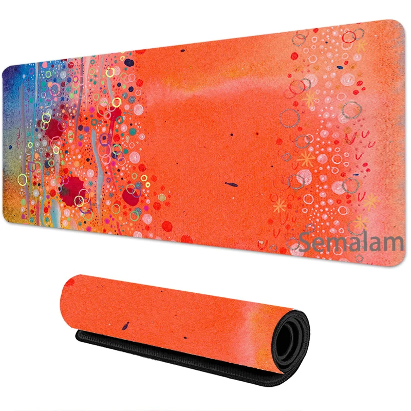 

Игровой коврик для мыши XXL из акрила, оранжевый, с абстрактным рисунком, нескользящая резиновая основа, моющийся коврик для стола, для игр и офиса