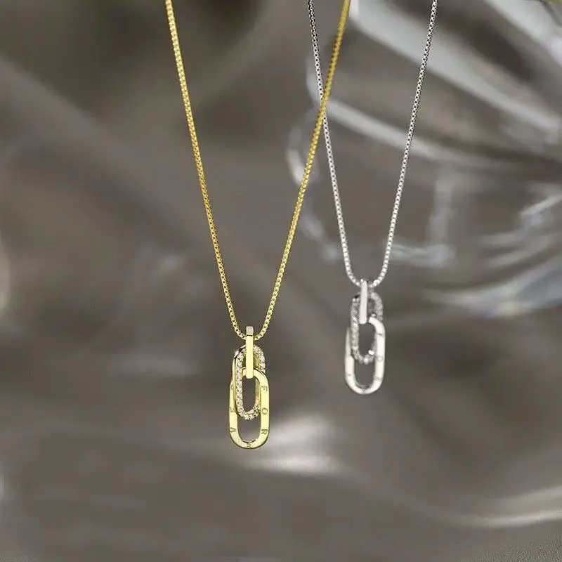 

New 925 Sterling Silver Necklace Personality Charm Simple Style Geometric Shape Pendant Choker for Women's Exquisite Jewelry