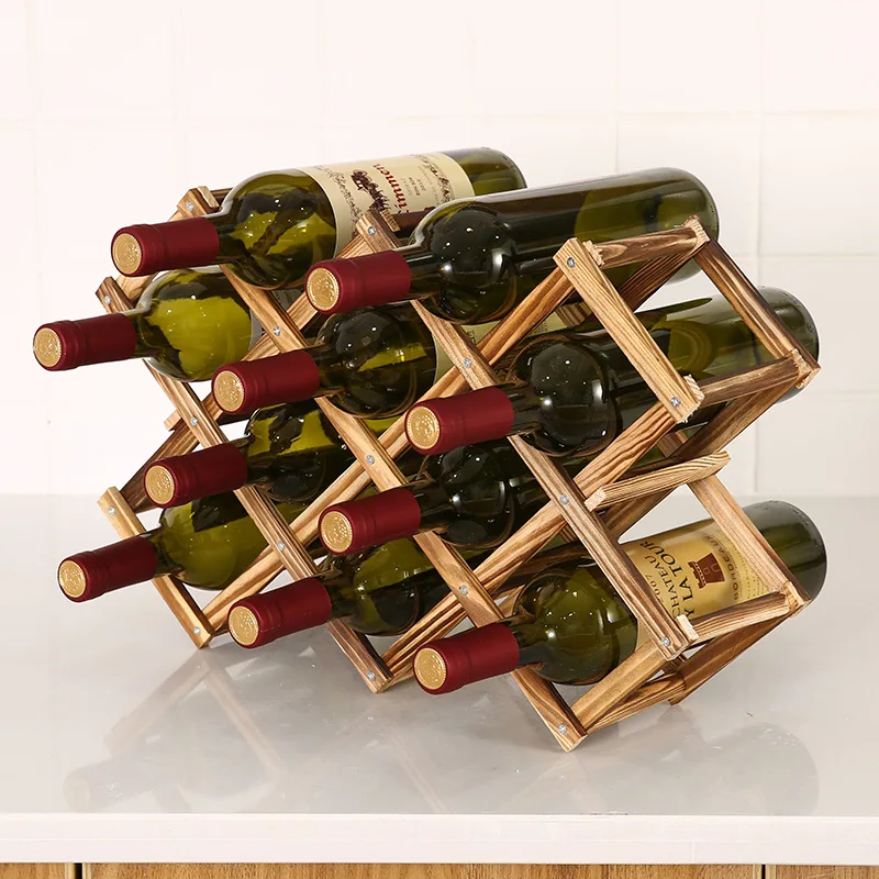 Porte-bouteilles de vin en bois T1, créatif, pratique, pliable, décoratif, armoire, présentoir à vin rouge, supports de rangement