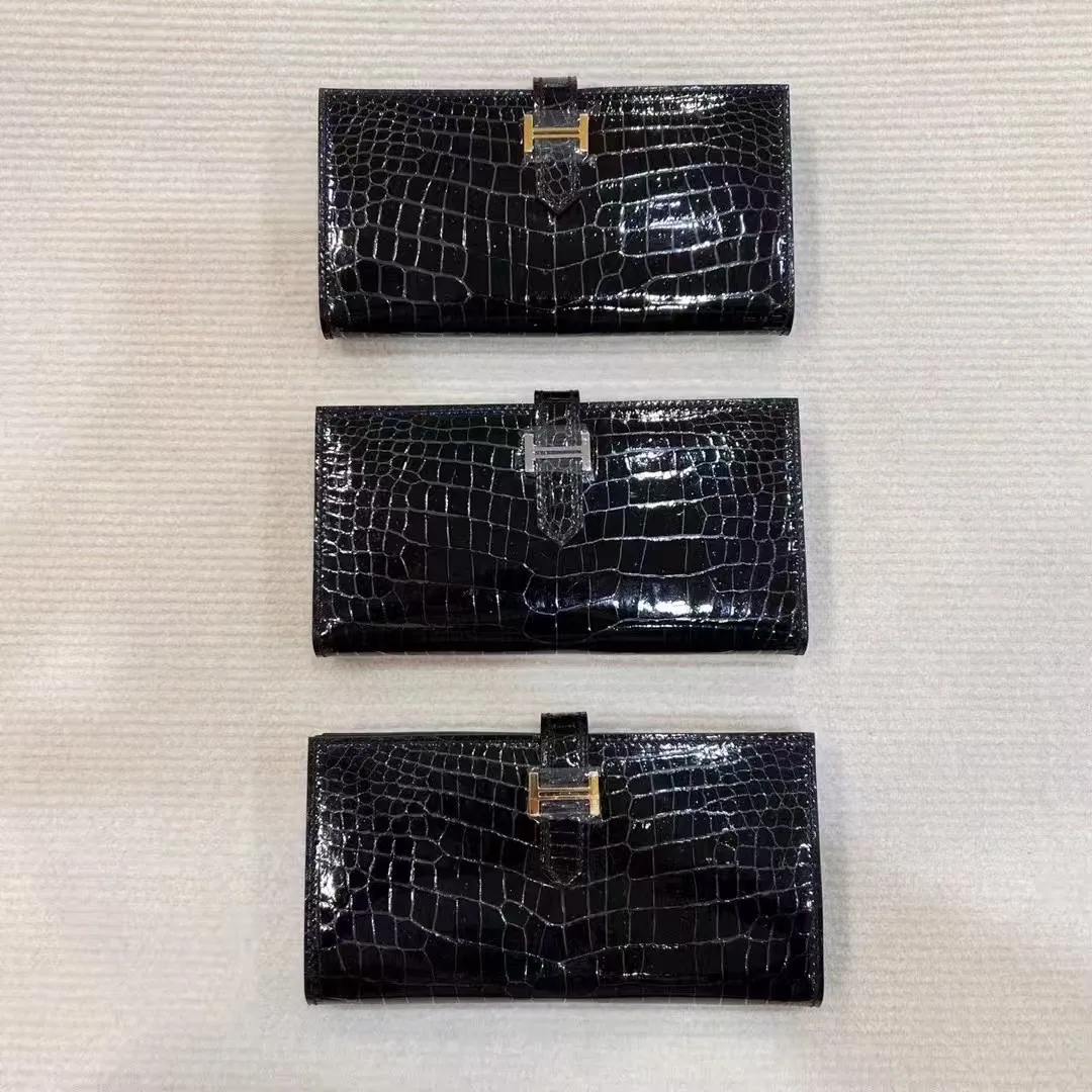 High Glossy Genuine Crocodile Skin Men's Wallet Alligator Leather Long Size Card Cash License Holder Luxury Accessory