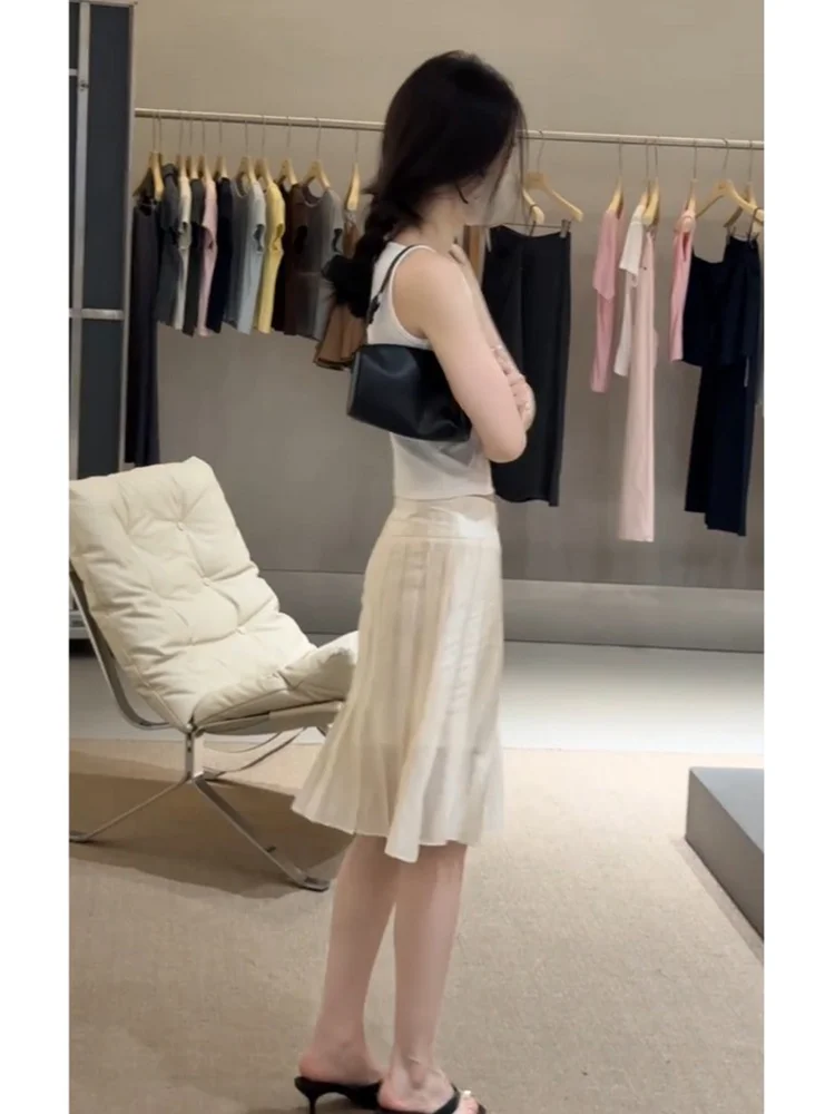 High Waist A-Line Pleated  Skirt Women's Summer Slimming Textured Skirts MARIE  Brand Polyester Fiber 18-24 Years Old