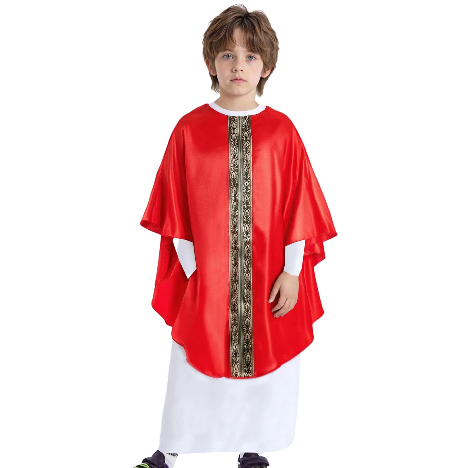

Kids Boys Girls Medieval Pope Cosplay Costume Long Sleeve Band Cape Robe for Themed Activities Halloween Stage Performances Wear