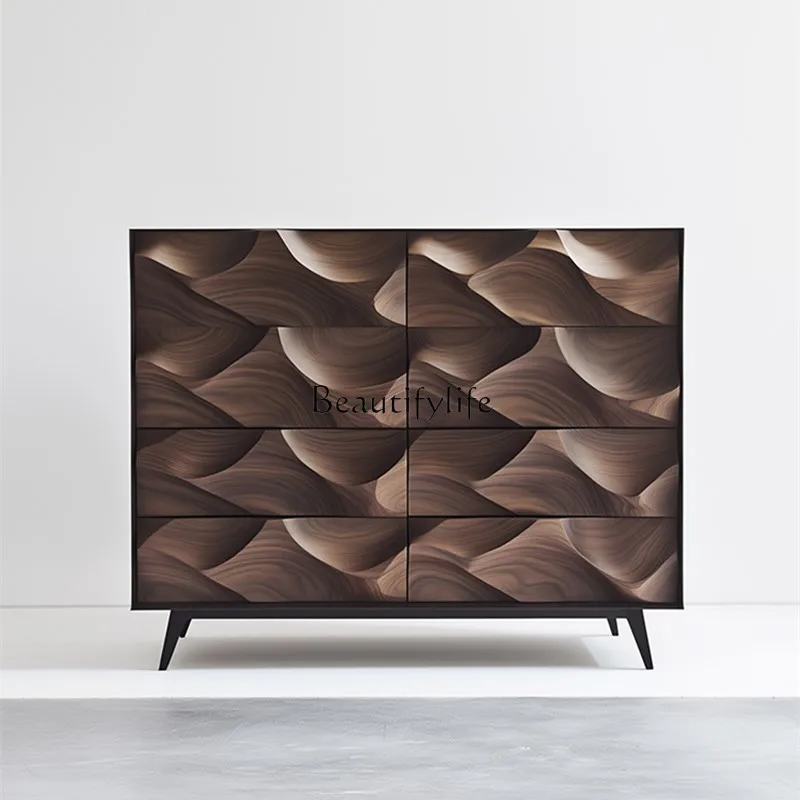 

05-*Italian light luxury high-end solid wood chest, antique art carving drawer, bedroom storage against the wall locker