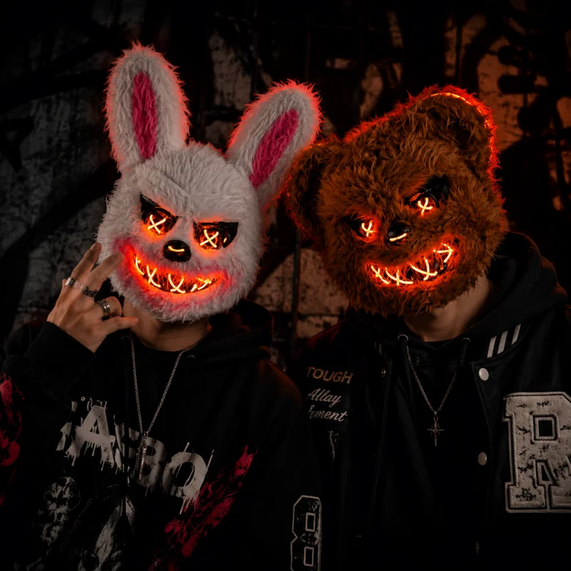 Halloween Leuchtende Maske Kaninchen Ro Bär Cosplay Requisiten LED Tanzparty Gruselmaske Halloween Kreative Cartoon-Tiermaske – Detail 8
