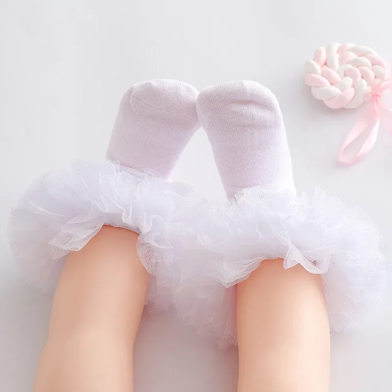 1-12Yrs White Multi Layered Fluffy Lace Socks for Baby Kids Girl's Cotton Frilly Dance Socks Red Retro Princess Socken Gifts