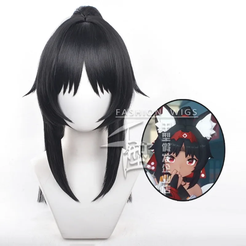 

Nekomiya Mana Cosplay Wig Game Zenless Zone Zero Cos 45CM Black Ponytail Synthetic Hair Halloween Carnival Role Play Party Props