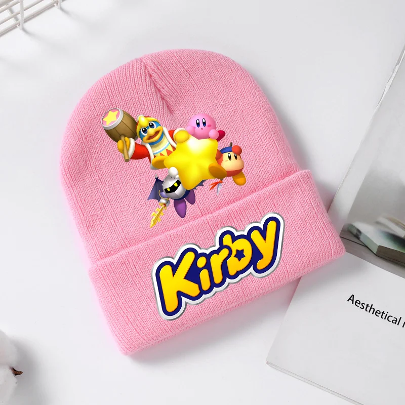 Kirby Knitted Hat Winter Pink Beanie Cute Cap Girls Women Outdoor Warmth Brimless Cap Fashion Cycling Sports Ear Protection Hats