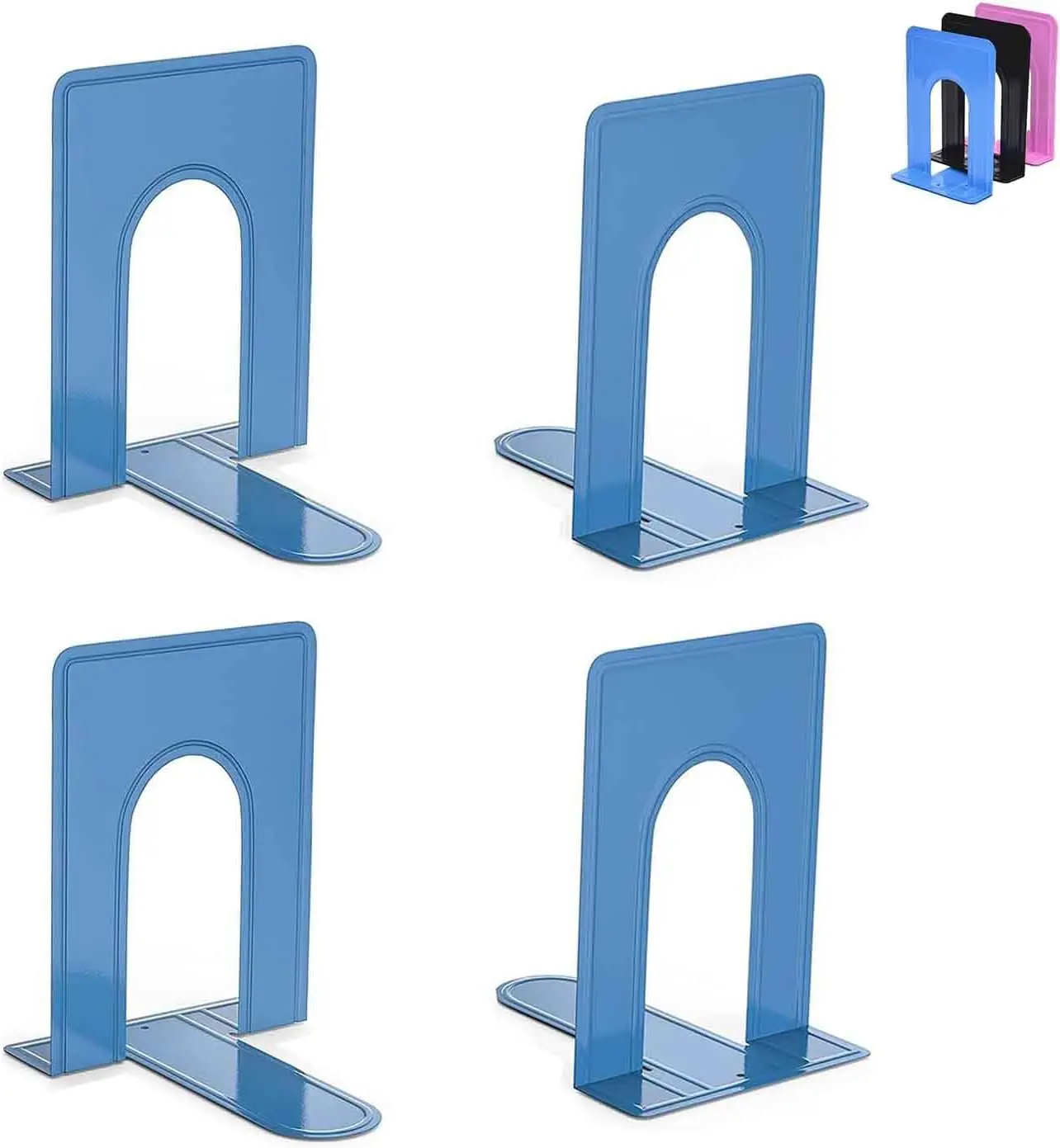 

Heavy Duty Metal Bookends for Shelves, 4 Pack Blue Book End Supports for Home Office School