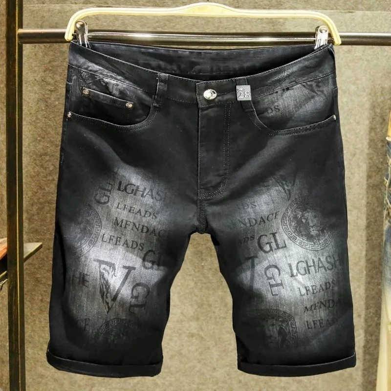 

New Summer Fashion Trendy Printed Straight Leg Stretch Denim Shorts Men's Casual Loose Retro Sports High Quality Shorts