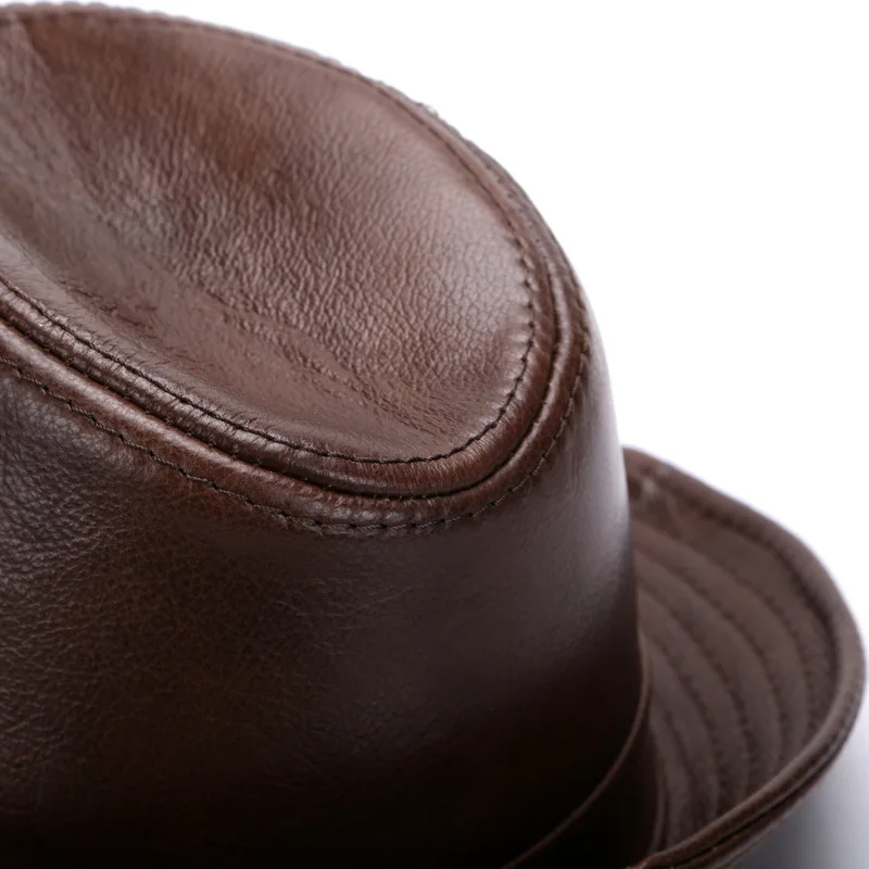 2024 Men Fashion Caps Autumn Winter Warm New Cowboy  100% Real Cowhide Leather Hats Men Real Genuine Cowhide Leather Top Hats