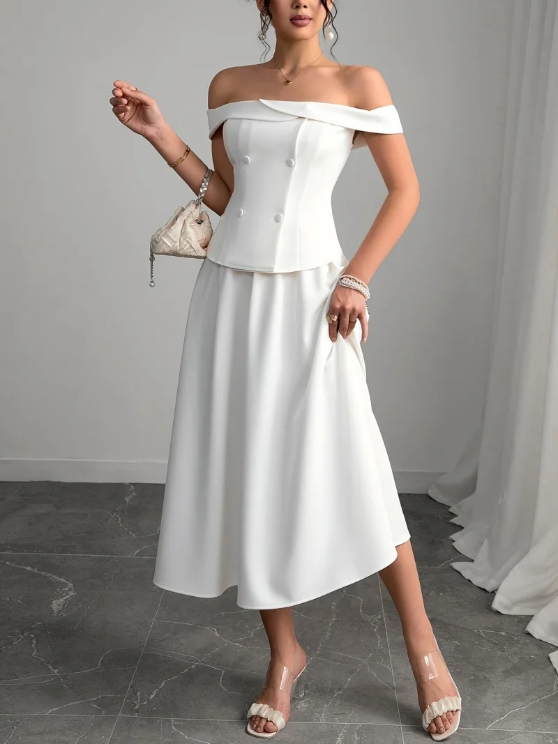 Mode Off Schulter 2-teiliges Set Frauen Outfit Sommer Kleidung Frauen Slash Neck Weste Top Rock Sets Elegante Zwei Stücke Kleid Sets