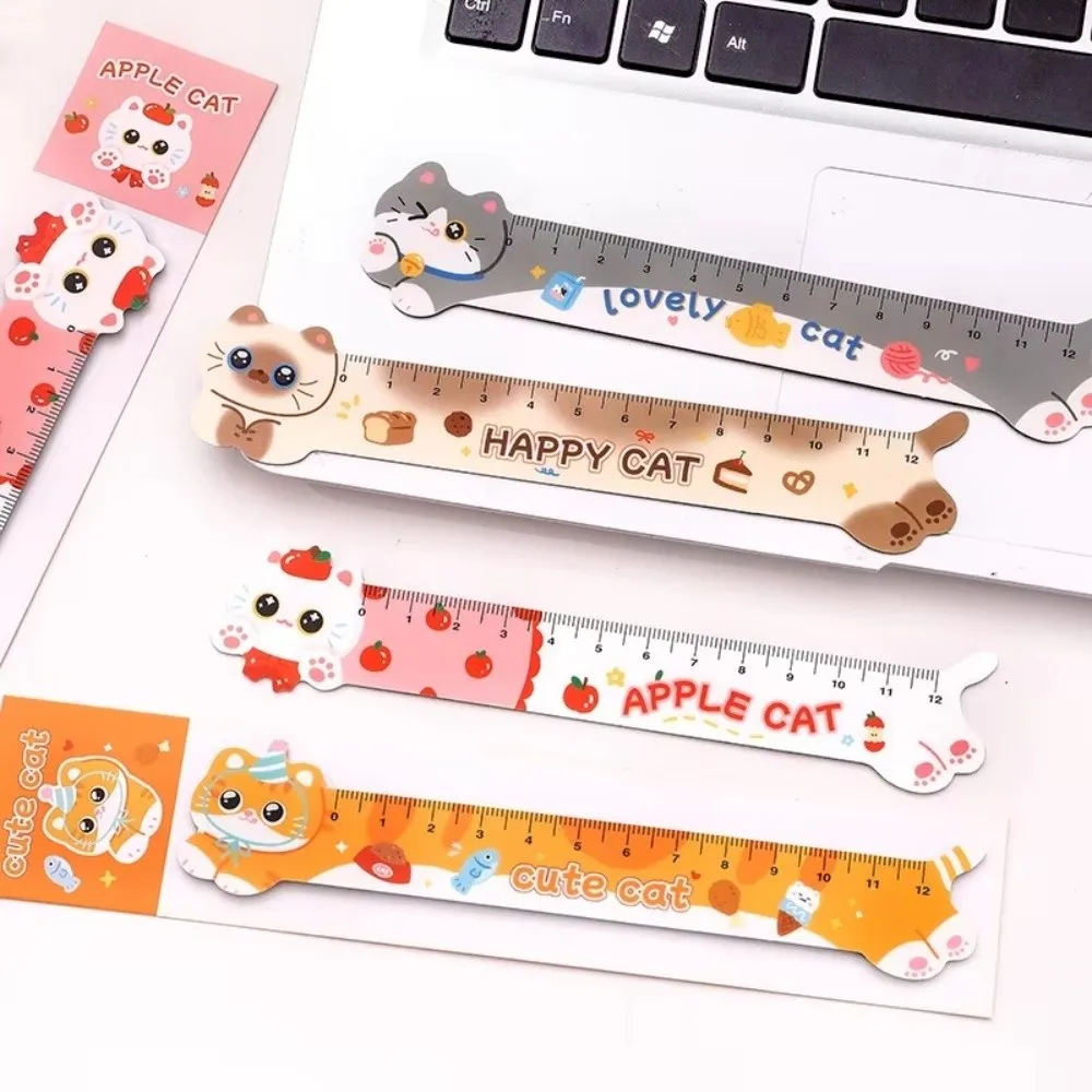 12cm Cartoon Cat Magnetic Ruler Magnetic Kawaii Cute Design Kawaii Stationery Ruler Irregular Shape Cartoon Cat Pattern