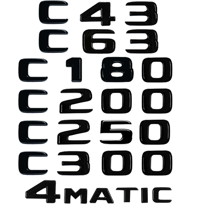 

3D ABS Car Trunk Letters Logo Badge Emblem Decals Sticker For Mercedes Benz C Class C43 C53 C200 C260 C300 4Matic W203 W204 W205
