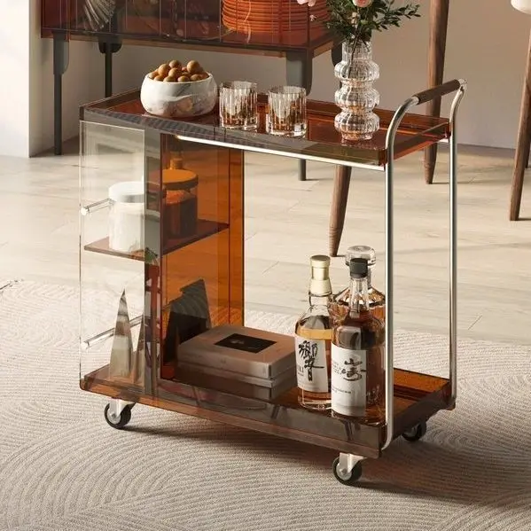 الشمال عربة الاكريليك الجرف ضوء غرفة المعيشة الفاخرة الجانب عدد قليل من بسيطة المنقولة الطعام سيارة أثاث القرون الوسطى خزانة جانبية