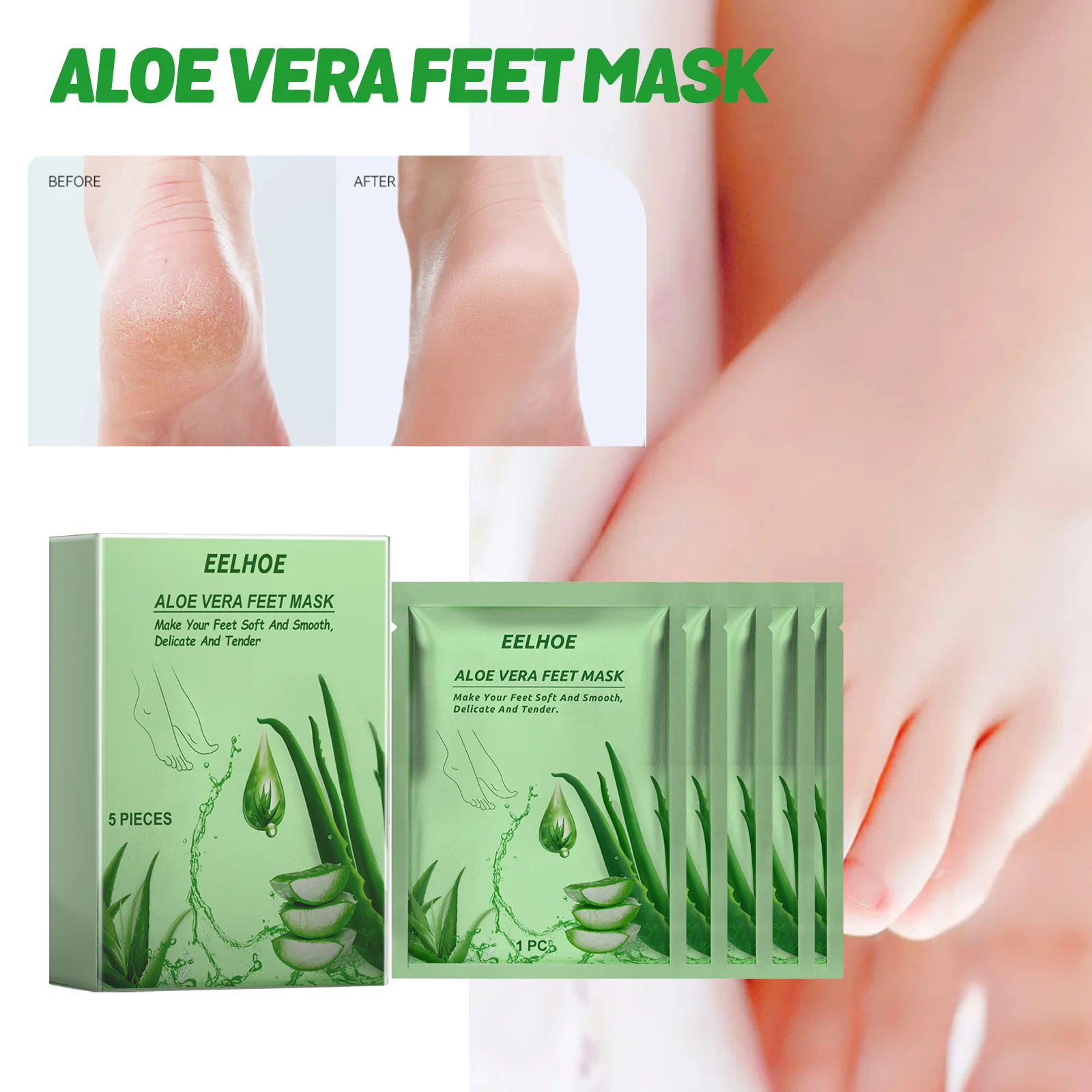 Aloe Vera Feet Mask Moisturizer Exfoliating Feet Mask Anti Drying Crack Remove Dead Skin Hydrating Foot Skin Care Foot Mask 5pcs