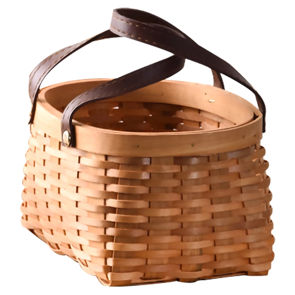 

Woven Storage Basket Baskets Wooden Decorate Hand with Handle Holder Flower Fruit Bride