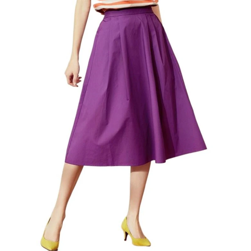 

2024 Korean Elegant High Waist candy color cotton Skirt Female Autunm Pleated Skirt Plus size office skirts roupas femininas