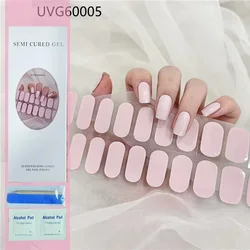 Solid Color Semi Cured Gel Nail Polish Strips Full Adhesive Waterproof Long Lasting Nail Sticker UV Lamp Needed French Manicure