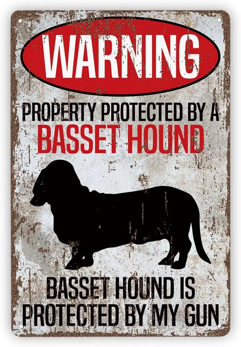 Vintage Metal Tin Signs, Basset Hound Sign, Beware of Dog Aluminum Sign, Basset Hound Decor, Dogs Lovers Gift, Funny Metal Bewar