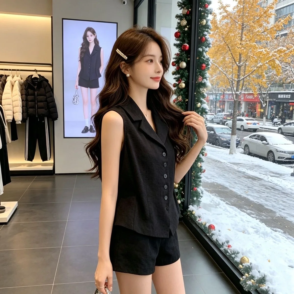 Simple Elegant Single-Button Lapel Vest Shirt Women's Summer New Style Self-Preserved Classic Short Top Fashionable Linen Mat...