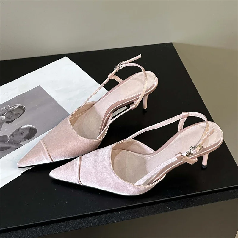 Spring Buckle Strap Women Pumps Sandals Fashion Shallow Thin Heels Pointed Toe Slingback Mules Tacones Mujer