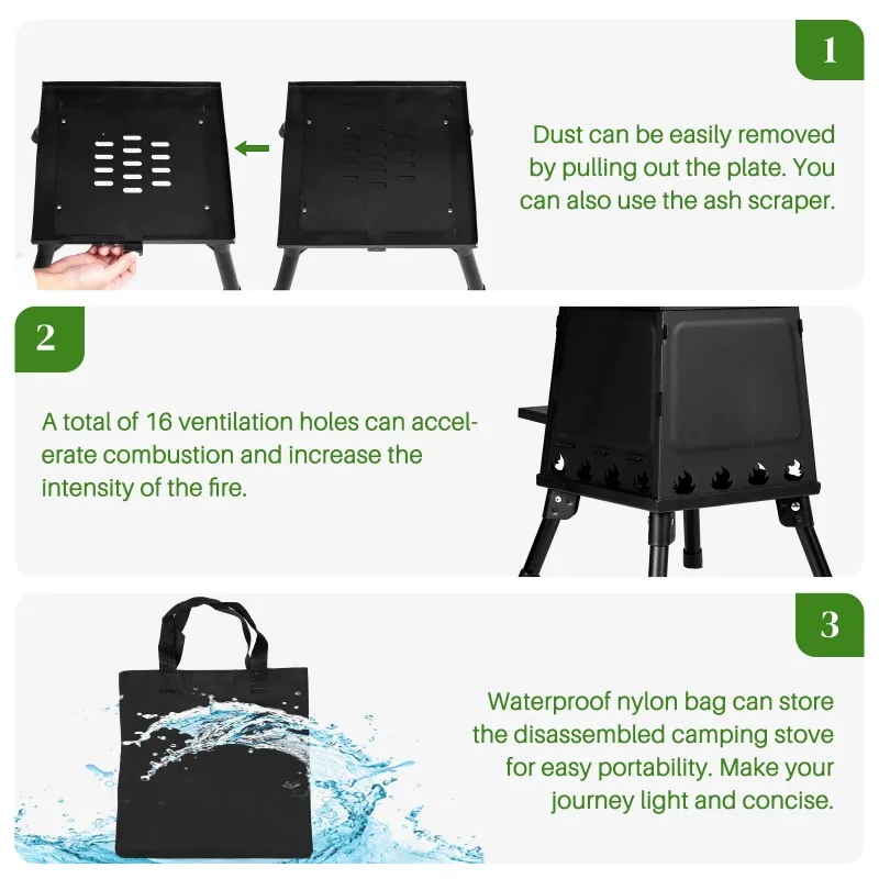 Portable Wood Burning Camp Stove 27x27x34cm Foldable Shipped from USA  Fast Delivery