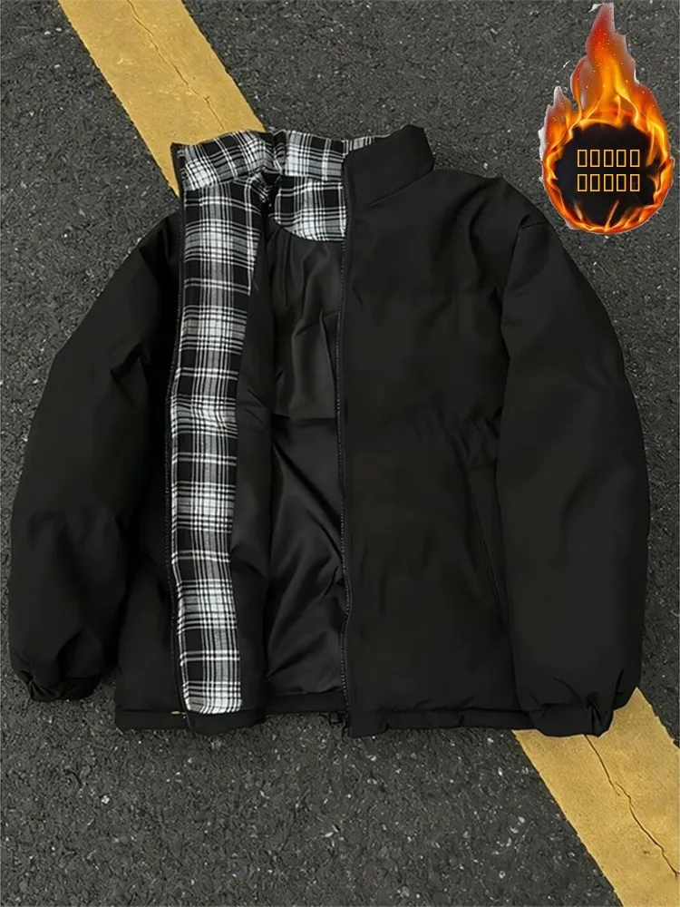 

Cleanfit Plaid Patchwork Jaet Men's Baseball Sle Collar Autumn Winter Cotton Blend Windproof Casual Coat for Couples