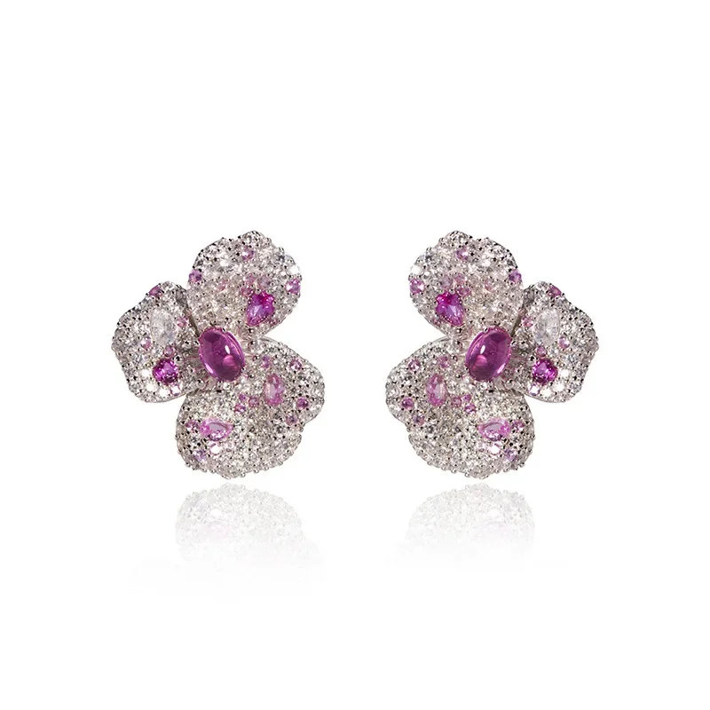 

Bellux Fine Jewelry Pink Purple 3D Flower Earrings Elegant 925 Silver Gold Plated Zircon Earrings 2025