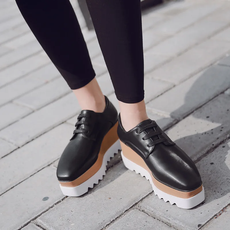 Shoes Woman Flats Autumn Oxfords British Style Clogs Platform Dress Fall New Summer Leather Cross Preppy Creepers High Basic Wed